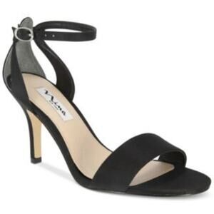 Nina Ankle Strap Evening Heeks in Black Satin Size US 10 with BOX